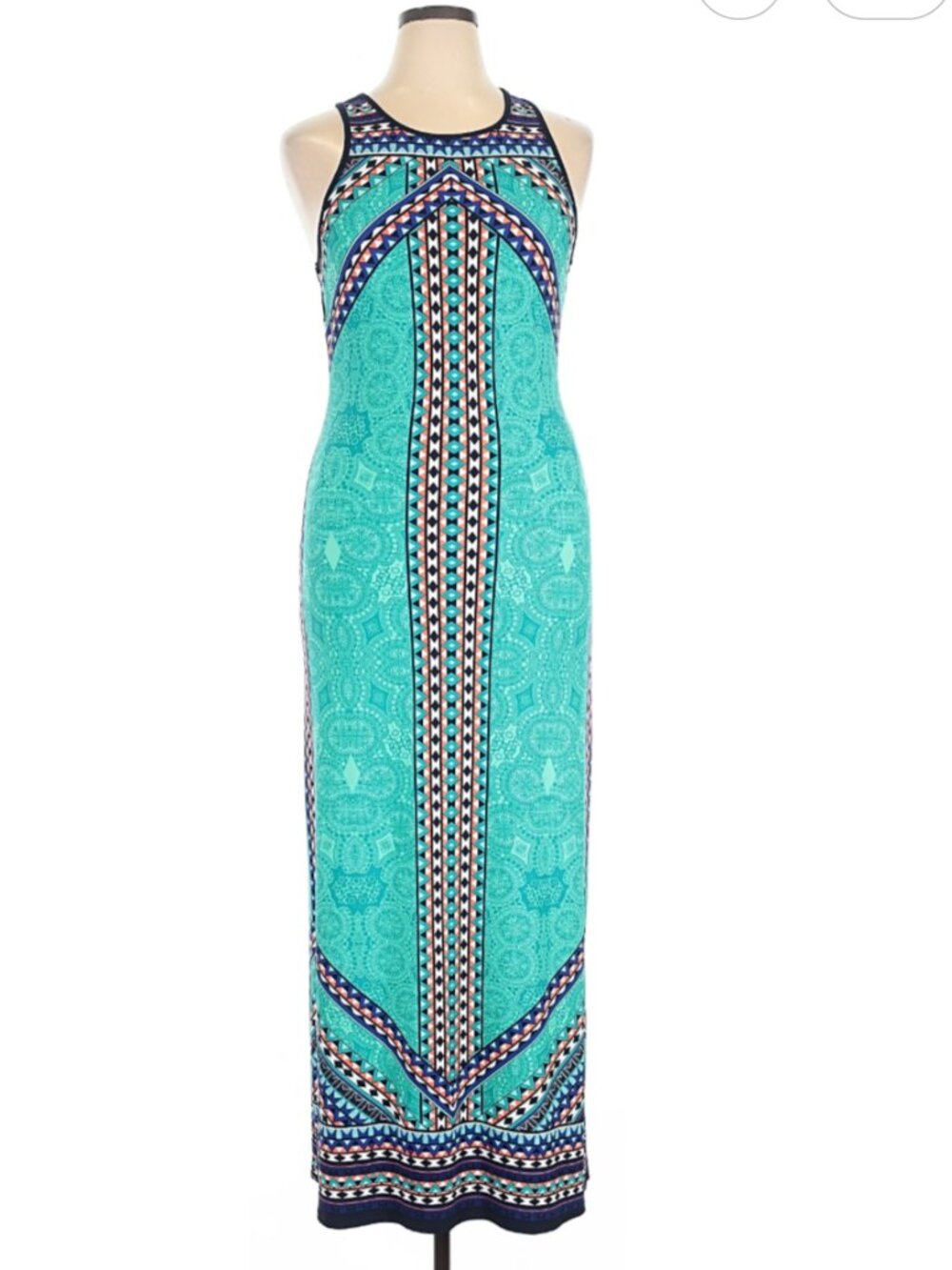 Bisou Bisou Print Teal Long Casual Dress | Size 14